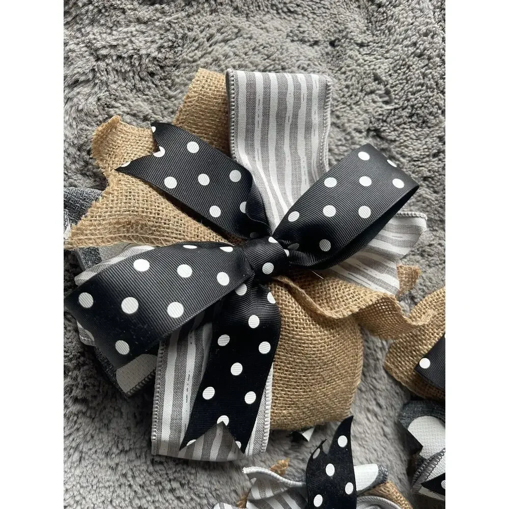 Handmade Wreath Bow Everyday Bow Black & White Gray Lot Of 3 Beautiful New